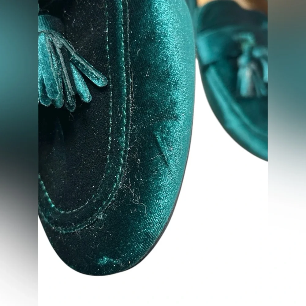 J Crew Marie Tassel Velvet Emerald Green Loafers Size 8 - Picture 5 of 8